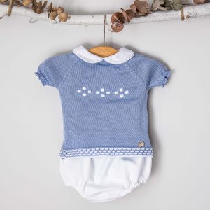 Jersey azul bebe con cuello y cubrepañal