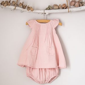 Vestido bebe bambula rosa